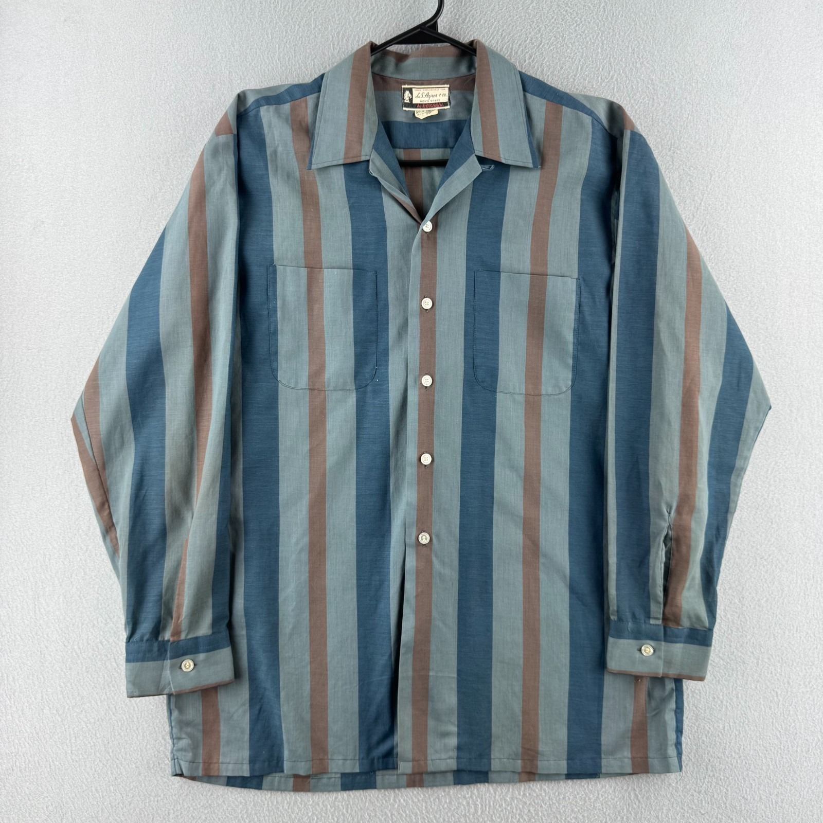 Vintage 60s Loop Collar Shirt Mens Large Blue Neva Press Donegal Long Sleeve
